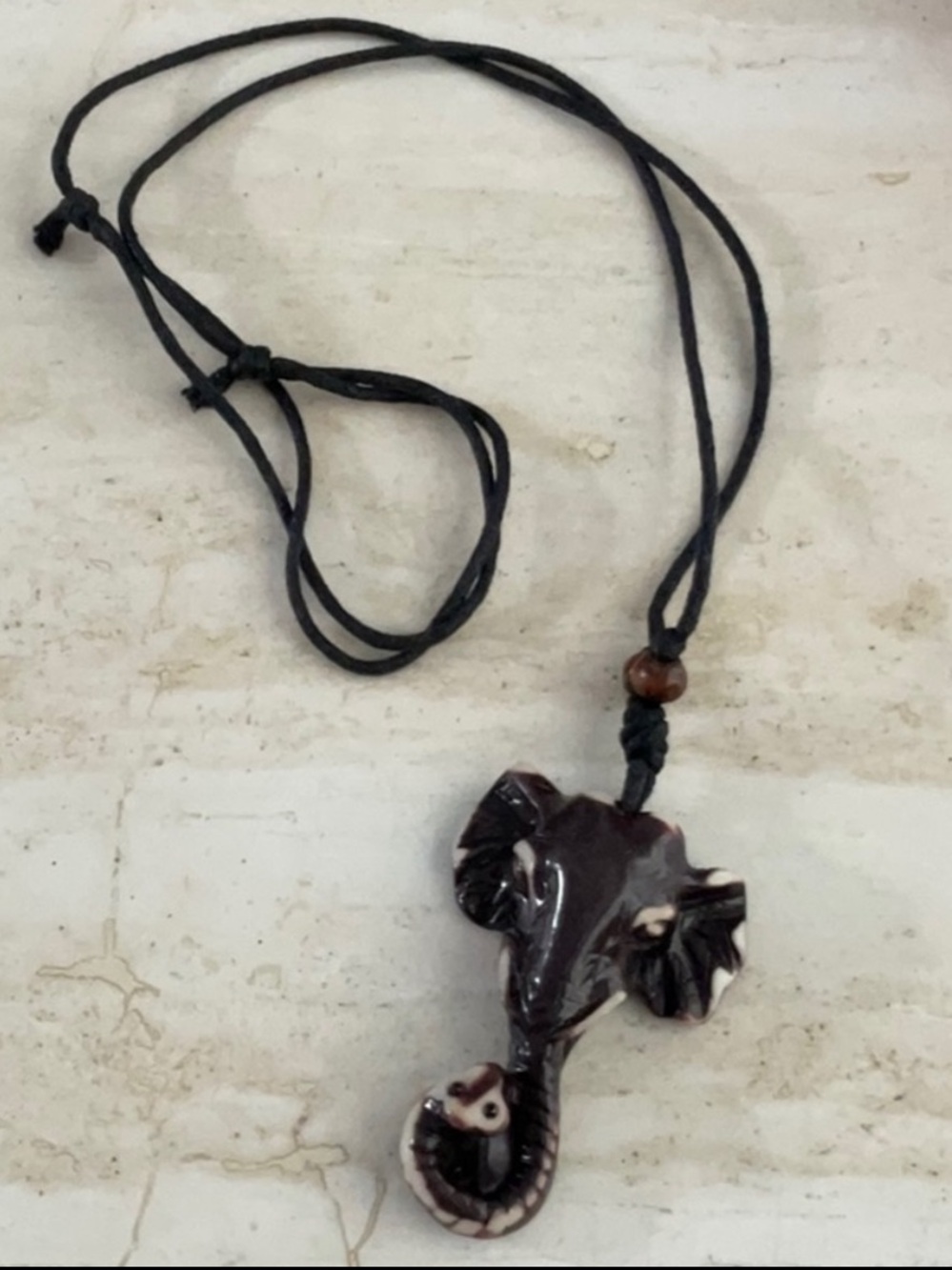 Elephant Pendant Necklace Men’s Large Brown Cord Adjustable